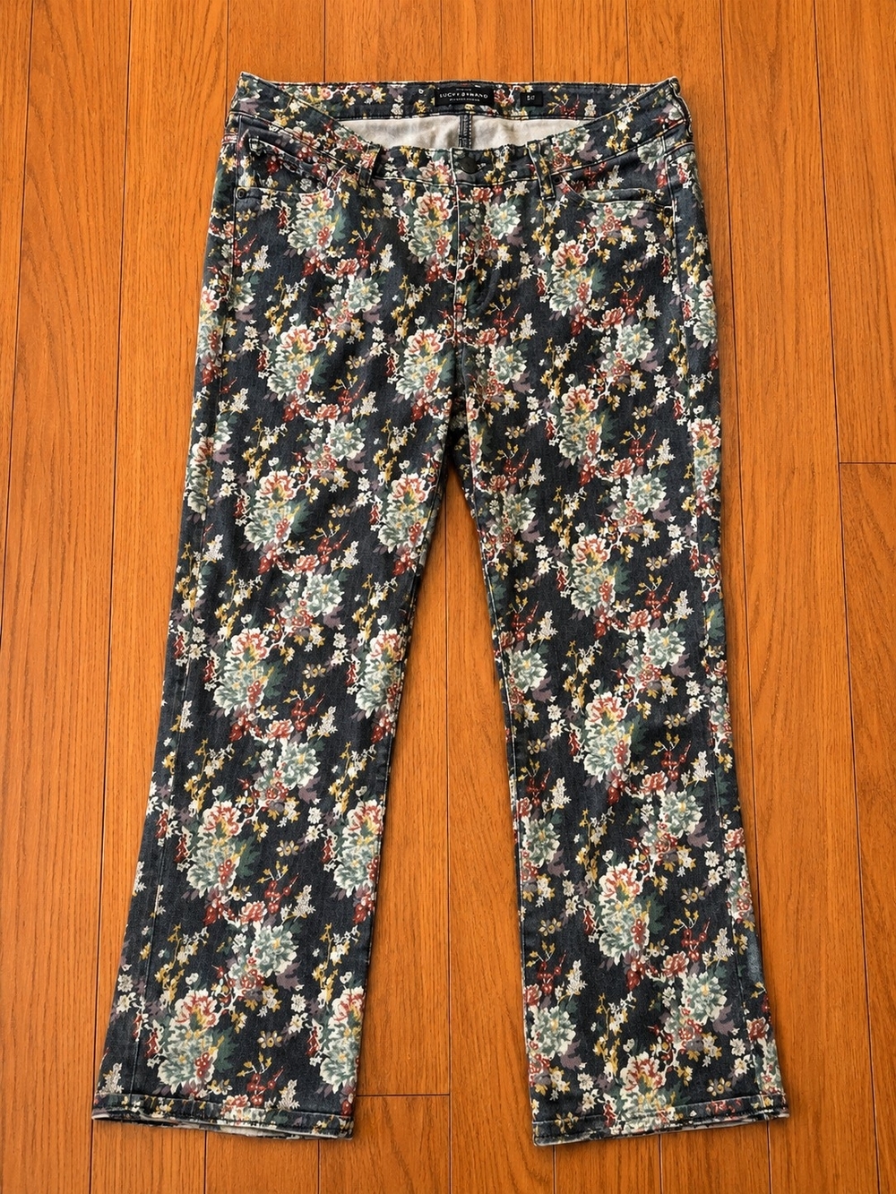Lucky Brand Womens Jeans 14W Floral Print Straight Leg Stretch Denim Pants